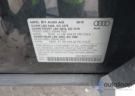 2020 Audi Q5 Premium Plus 45 Tfsi Quattro S Tronic from USA, damaged, VIN WA1BNAFY1L2018278